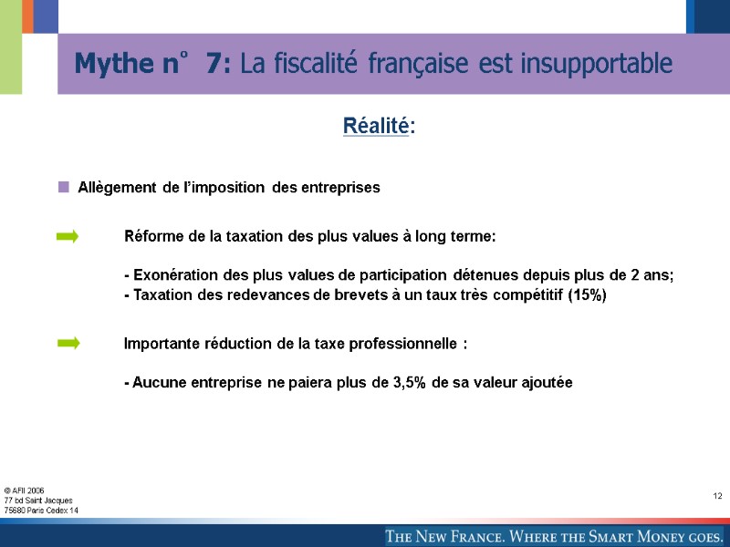 12 Allègement de l’imposition des entreprises   Réforme de la taxation des plus